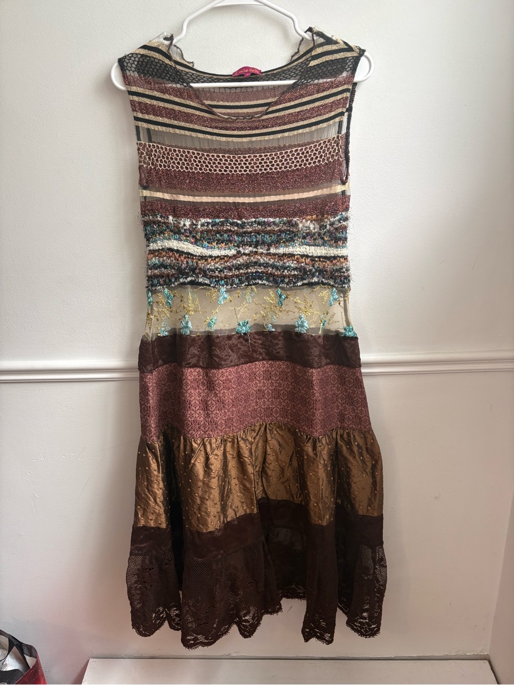 Bohemian Tiered Maxi Dress in Brown and Gold
